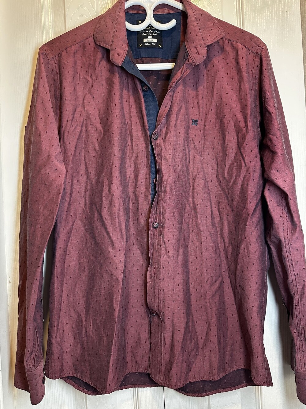 David Ginola Burgundy Slim Fit Patterned Button Down Shirt
